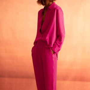Zara Fuschia Satin Effect Shirt & Pants, XS